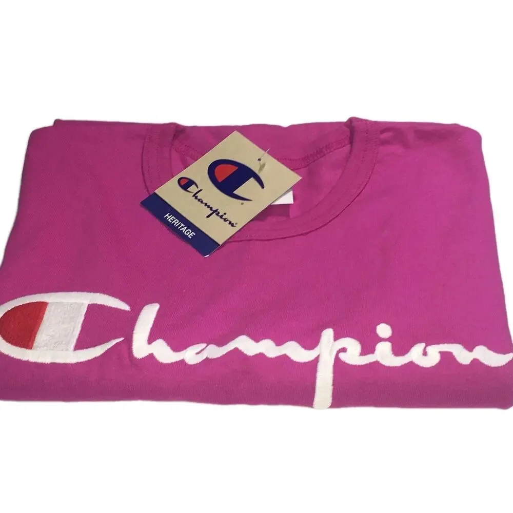 CHAMPION LIFE HERITAGE SCRIPT TEE Short Sleeve Pink Size Small - Picture 2 of 5